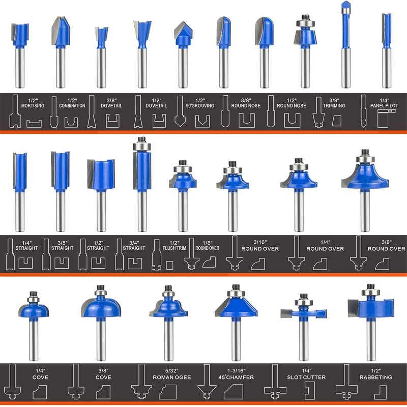 BAIDETS Router Bits Set 1/4 Inch Shank, 24 Pieces 1/4" Router bits Tungsten Carbide Wood Router Bits, Woodwork Tools, for Professional and Beginners Carpenter - Image 2